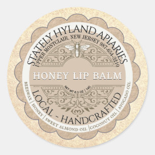 Sticker Rond Kraft Scallop French Filagreement Honeybee Lip Bal