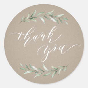 Sticker Rond Kraft Simple calligraphie vert rustique merci