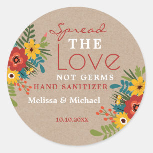 Sticker Rond Kraft Spread Love Main Sanitizer Floral Mariage