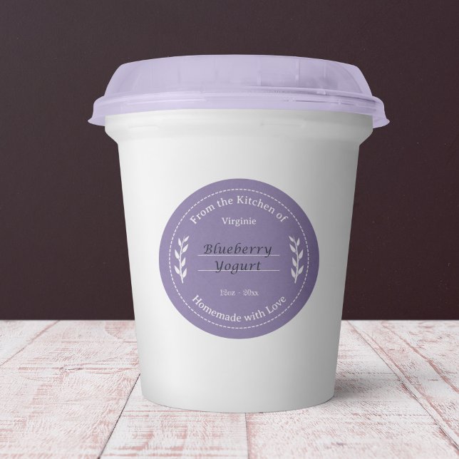Sticker Rond Kraft violet et rustique fait avec chevalet Étique (Purple Kraft & Rustic Made with Love Label Sticker)