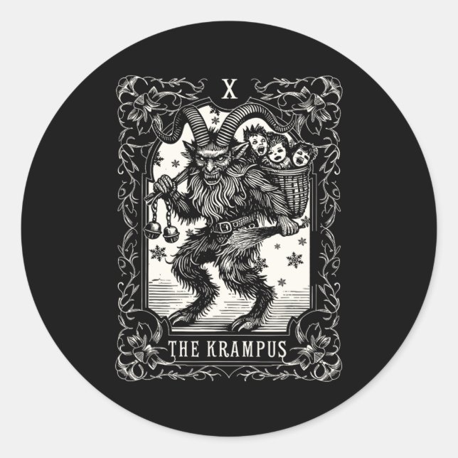 Sticker Rond Krampus Tarot Card Design Christmas Season Evil Pa (Devant)