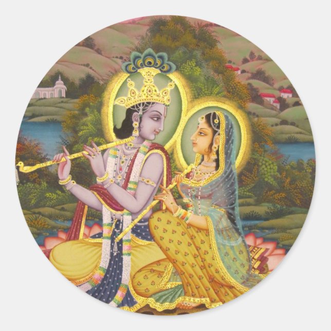 Sticker Rond Krishna et Radha sur lotus (Devant)