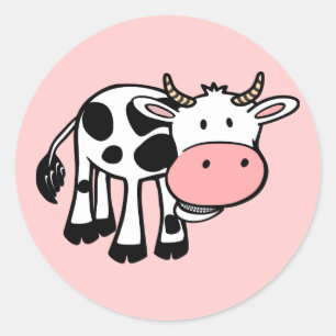 STICKER ROND KROWA CUTE BÉBÉ VACHE AGRICULTURE ANIMAUX CARTOON 