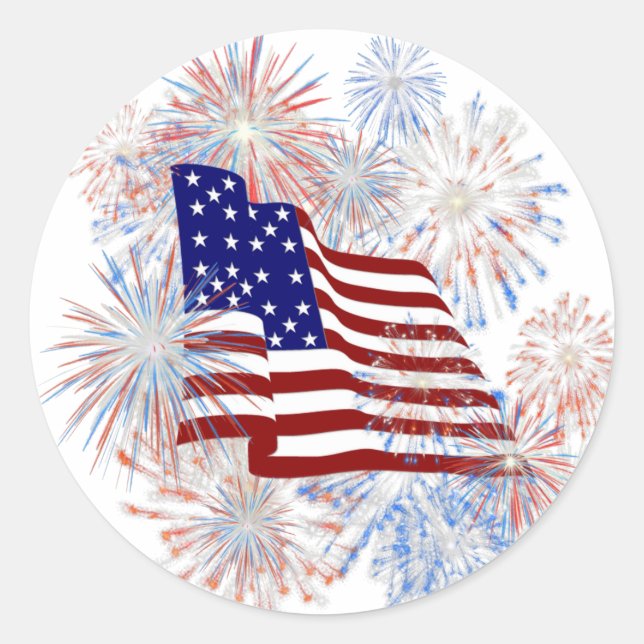 Sticker Rond KRW American Flag Fireworks Patriotique (Devant)