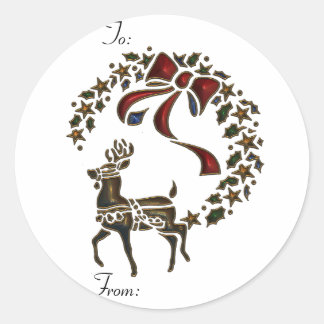 Sticker Rond KRW Reindeer Stencil To and From Stick sur les éti