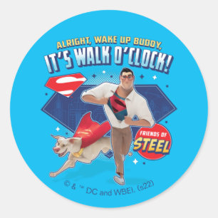 Sticker Rond Krypto & Superman - C'est Walk O'Clock !