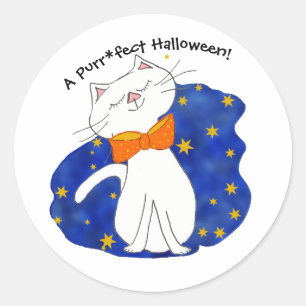 Sticker Rond Kute Kitty Chat Starry Nuit Halloween