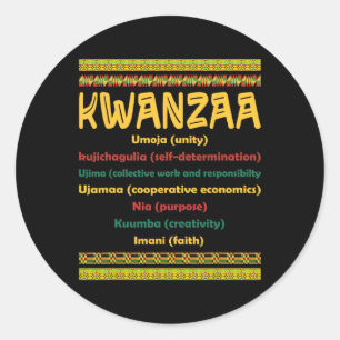 Sticker Rond Kwanzaa Noël 7 Principes Africain-Américain Moi