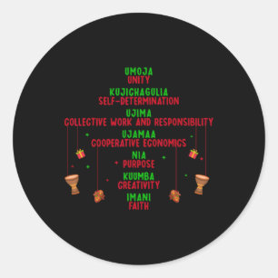 Sticker Rond Kwanzaa Sept Principes Arbre Unité Foi Graphique
