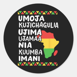 Sticker Rond Kwanzaa Sept Principes Carte Africaine Black Pride