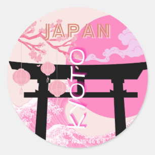 Sticker Rond Kyoto Japon rose Voyages