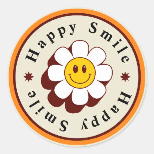 Sticker Rond L Gris Brown Moderne Gras Illustré Joyeux Sourire