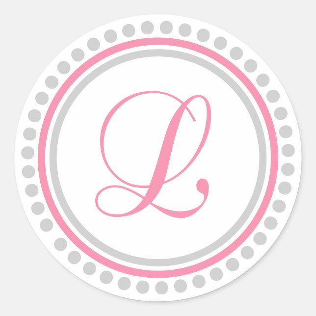 Sticker Rond L Monogramme (rose/cercle de points d'argent) (Devant)
