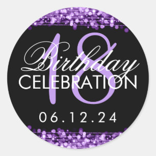 Sticker Rond La 18ème fête d'anniversaire élégante miroite