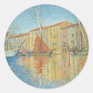 Sticker Rond La Bouée Rouge de Paul Signac, Pointillisme Vintag