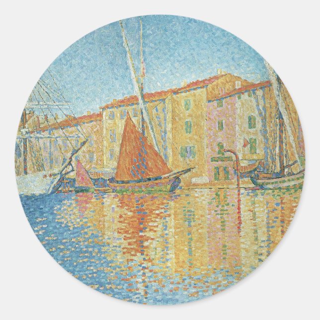 Sticker Rond La Bouée Rouge par Paul Signac, Pointillisme Vinta (Devant)