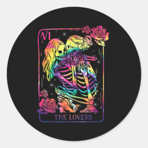 Sticker Rond La carte de tarot des amants goth tie dye embrassa
