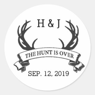 Sticker Rond "La chasse est finie" Mariage rustique personnalis