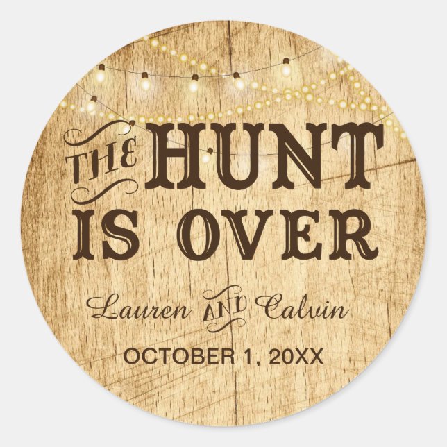 Sticker Rond La chasse est sur le mariage campagnard l'autocoll (Devant)