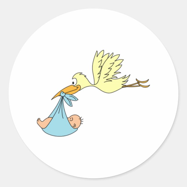 Sticker Rond La cigogne donne un bébé (Devant)