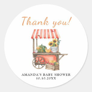 Sticker Rond La citrouille est en route Baby Shower Merci