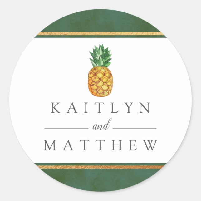Sticker Rond La collection de Mariages d'ananas tropicaux (Devant)
