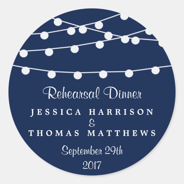 Sticker Rond La Collection Mariage Bleu Marine Lights (Devant)