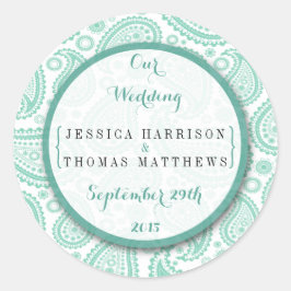Sticker Rond La collection Mariage moderne Paisley - Vert