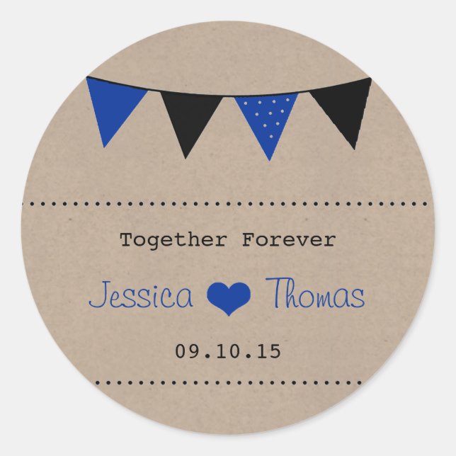 Sticker Rond La collection moderne de Mariages de Bunting Bleu (Devant)
