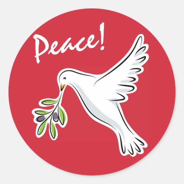 Sticker Rond La colombe blanche en vacances rouges (Devant)