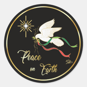 Sticker Rond La Colombe Blanche Propage La Paix Sur Terre