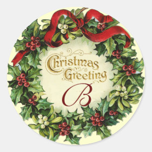 STICKER ROND LA COURONNE DE NOËL AVEC DES MISTLETOS ET DES BER