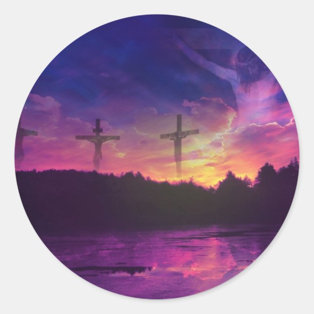 Sticker Rond La Crucifixion de Jésus Christ (Devant)