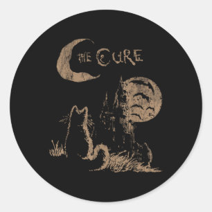Sticker Rond La Cure Vintage Cat Moon Drôle L'Amoureux des chat