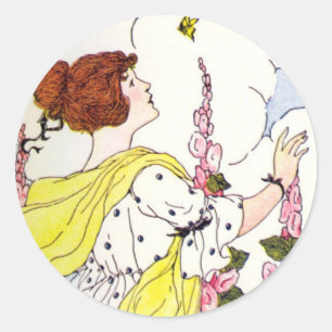 Sticker Rond La Dame à Hollyhock Garden