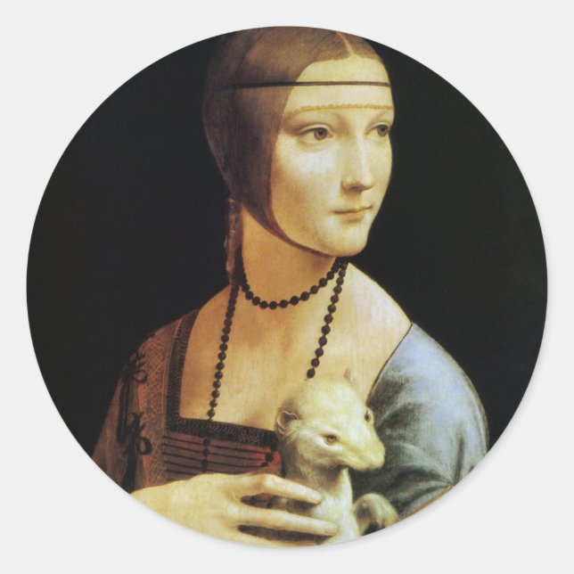 Sticker Rond La Dame de Léonard de Vinci avec une mine (Devant)