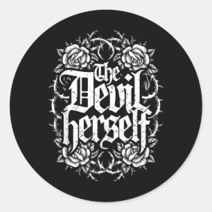 Sticker Rond La Diable Rétro Occulte Femmes Gothique Féminité S