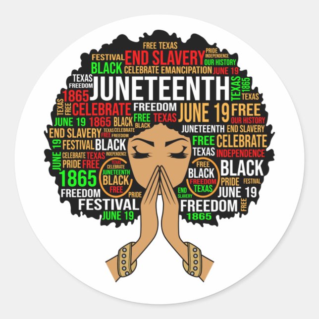 Sticker Rond La dix-neuvième Reine Black Melanin priant femmes  (Devant)