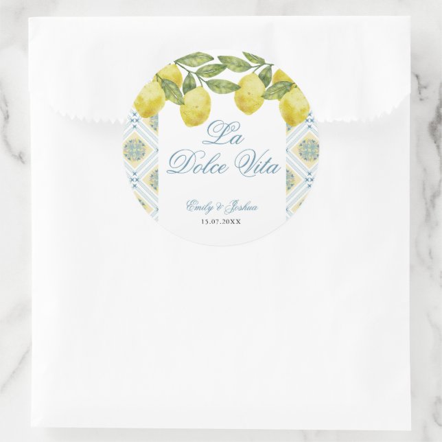 Sticker Rond La Dolce Vita Italien Citron Mariage (Sac)