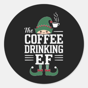 Sticker Rond La famille de lutins buveurs de café assortis de N