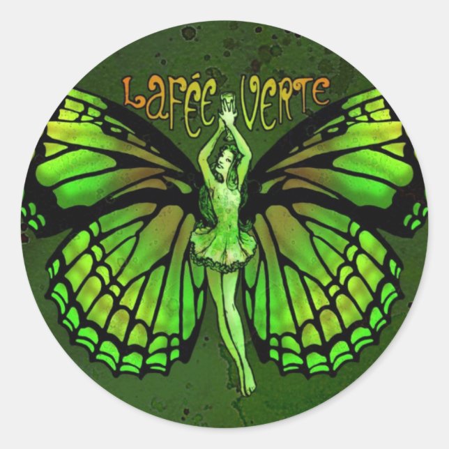 Sticker Rond La Fee Verte Avec Ailes Étendues (Devant)