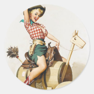 Sticker Rond La Femme À Monter La Pinceau