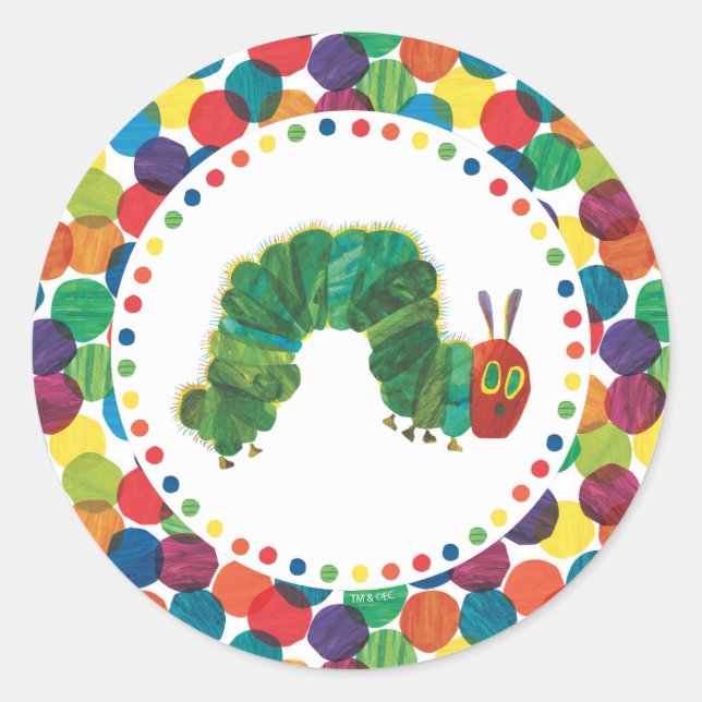 Sticker Rond La Fête d'anniversaire de la chenille très affamée (Devant)