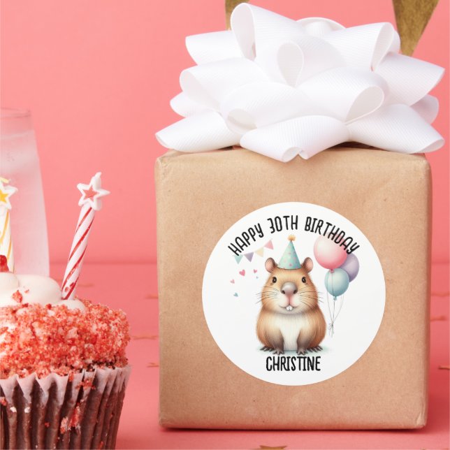 Sticker Rond La fête d'anniversaire de la mignonne capybara fav (Fête)