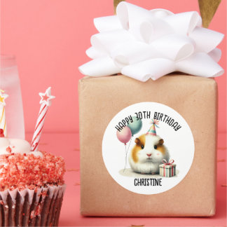 Sticker Rond La fête d'anniversaire du cochon de Guinée mignonn