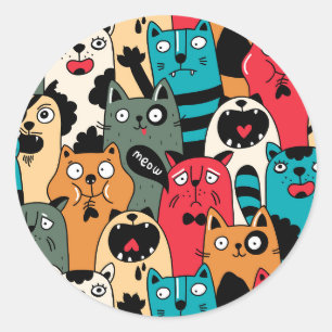 Sticker Rond La foule des chats