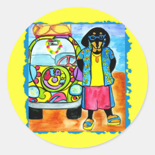 Sticker Rond La fourgonnette de Surfer Joe