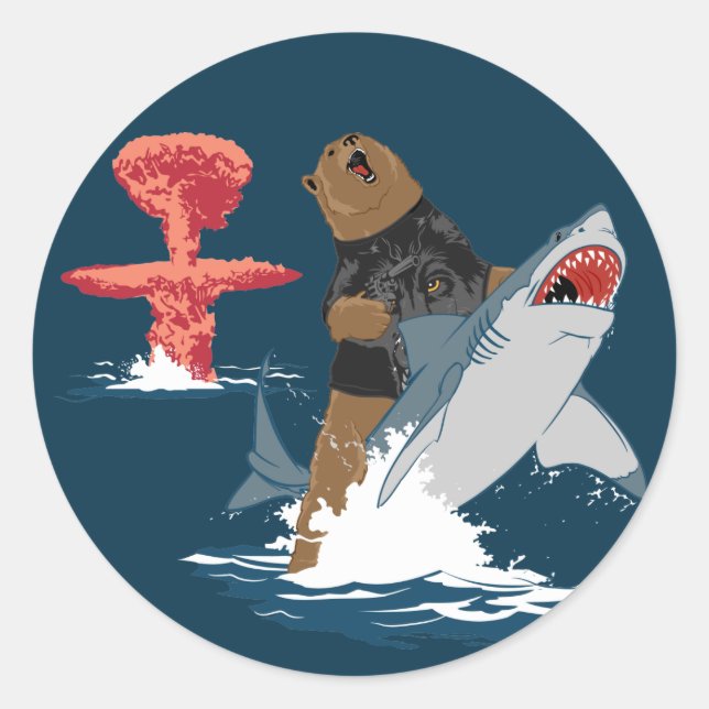 Sticker Rond La Grande Évasion - cavalerie de requins-ours (Devant)