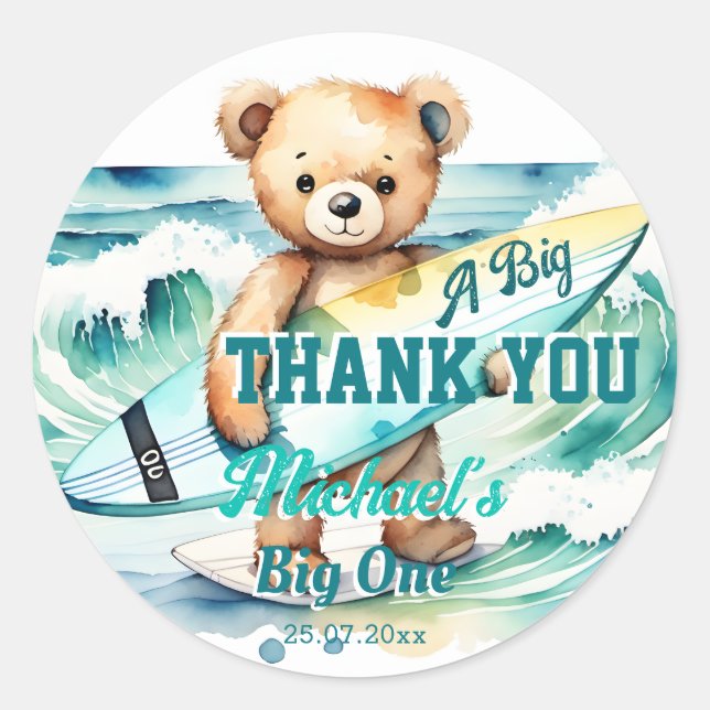 Sticker Rond La grande fête d'anniversaire de surf (Devant)