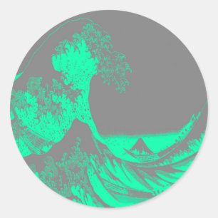 Sticker Rond La Grande Vague Marine Vert & Gris